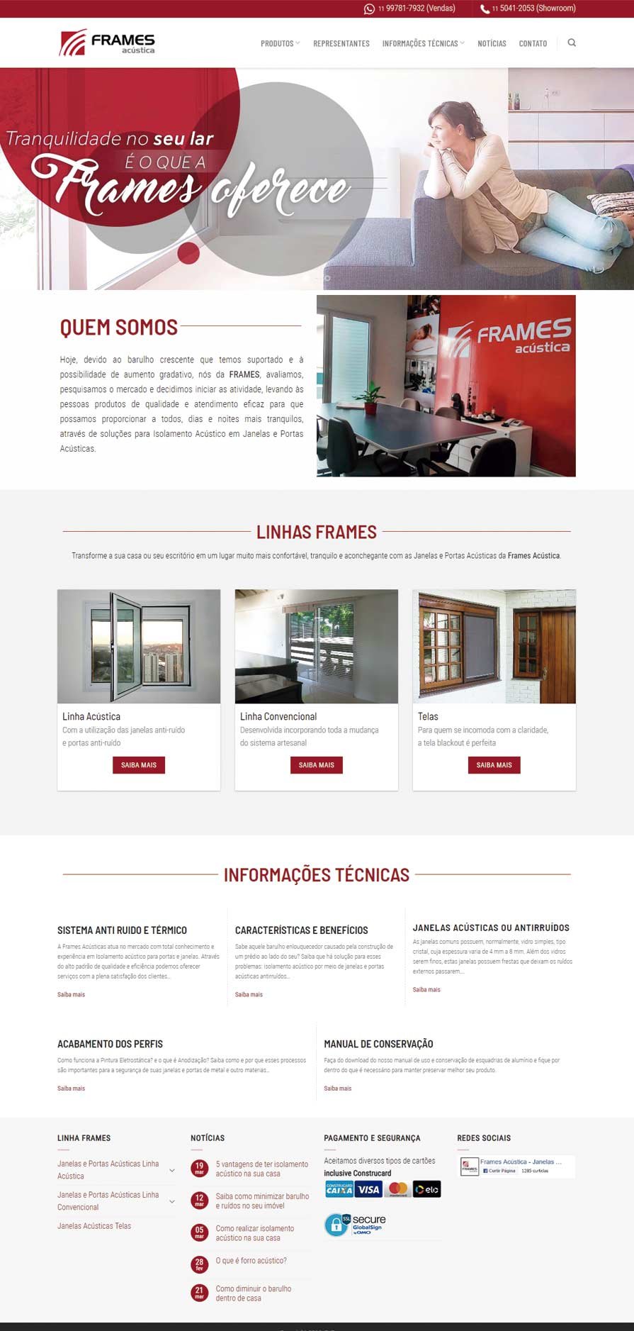 Frames Janelas Acústicas Site em WordPress