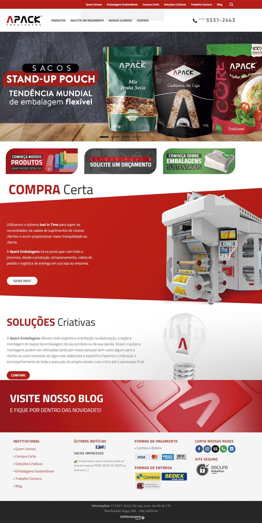 Apack Embalagens Site Institucional em WordPress